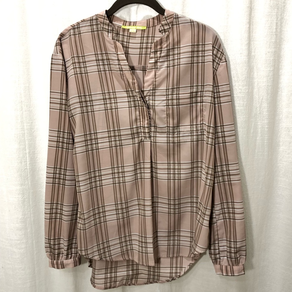 GIANNI BINI plaid long sleeve blouse